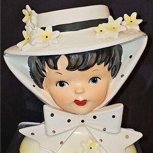 Vintage Ceramic Lady Head Vase by Relpo 6”